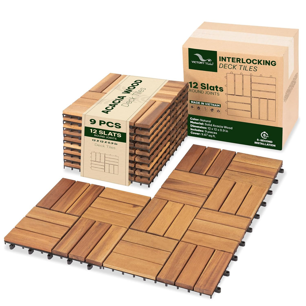 VICTORY RELAX Natural Acacia 12x12 Interlocking Wood Deck Tiles for Balcony, ...