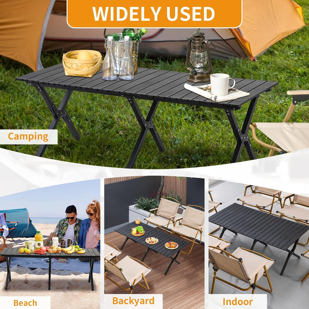 BOOSDEN Aluminum Roll-up Camping Table, Portable Low Picnic Table with Bag