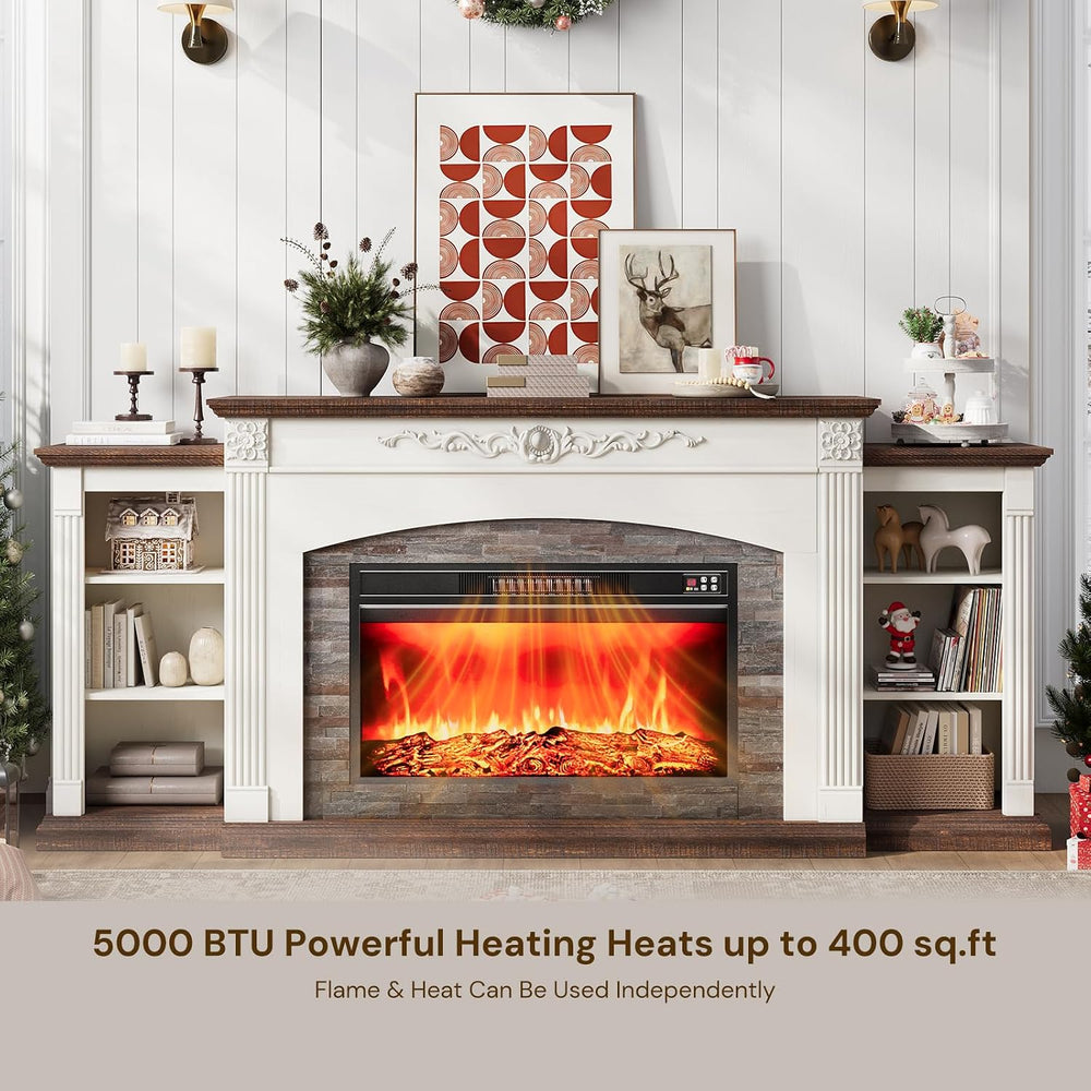 80" Electric Fireplace TV Stand for TVs Up to 90" with Mantel, White