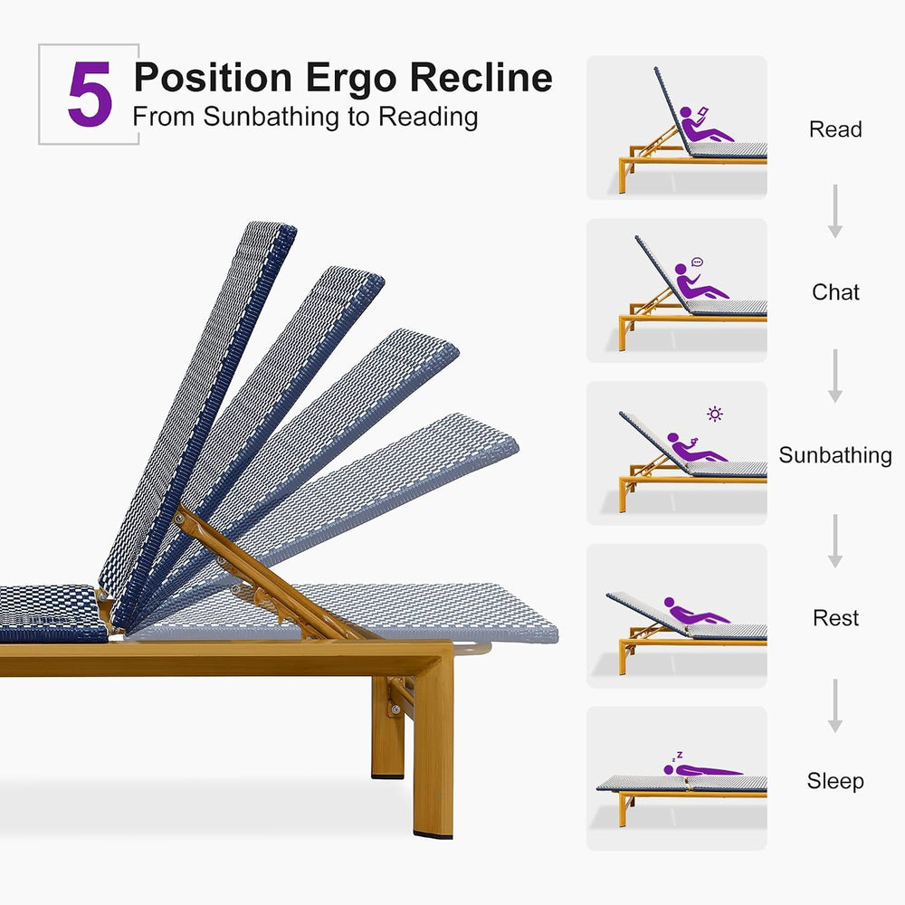 PURPLE LEAF Extra Wide Patio Lounge Chair Resort Wicker Set of 2, Navy
