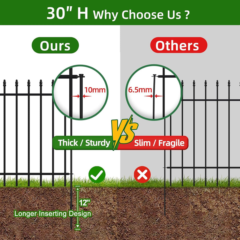 Decorative Metal Garden Fence 30" x 16', Outdoor Fence Border with S...