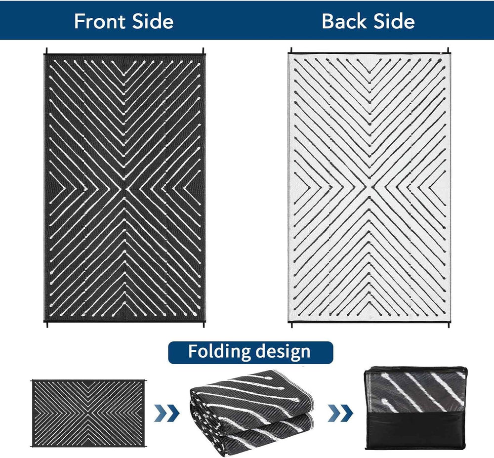 Garvee 5x8 Black and White Striped Outdoor Waterproof Rug Reversible Plastic ...