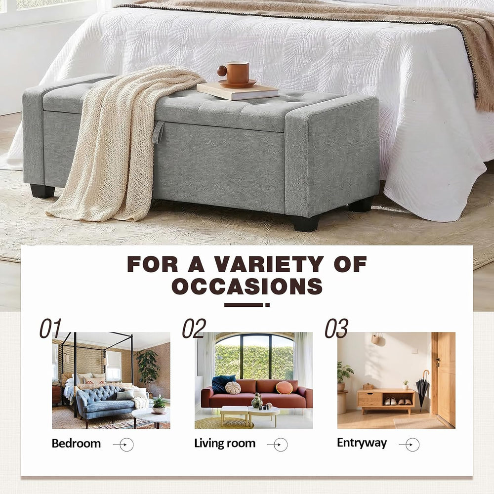 Storage Ottoman Bench, End of Bed Bench with Legs,Storage Chest with Safety H...
