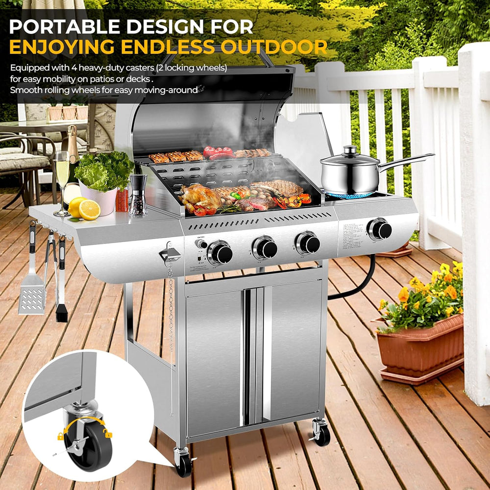 34,000 BTU 3-Burner Propane Gas Grill with Side Burner
