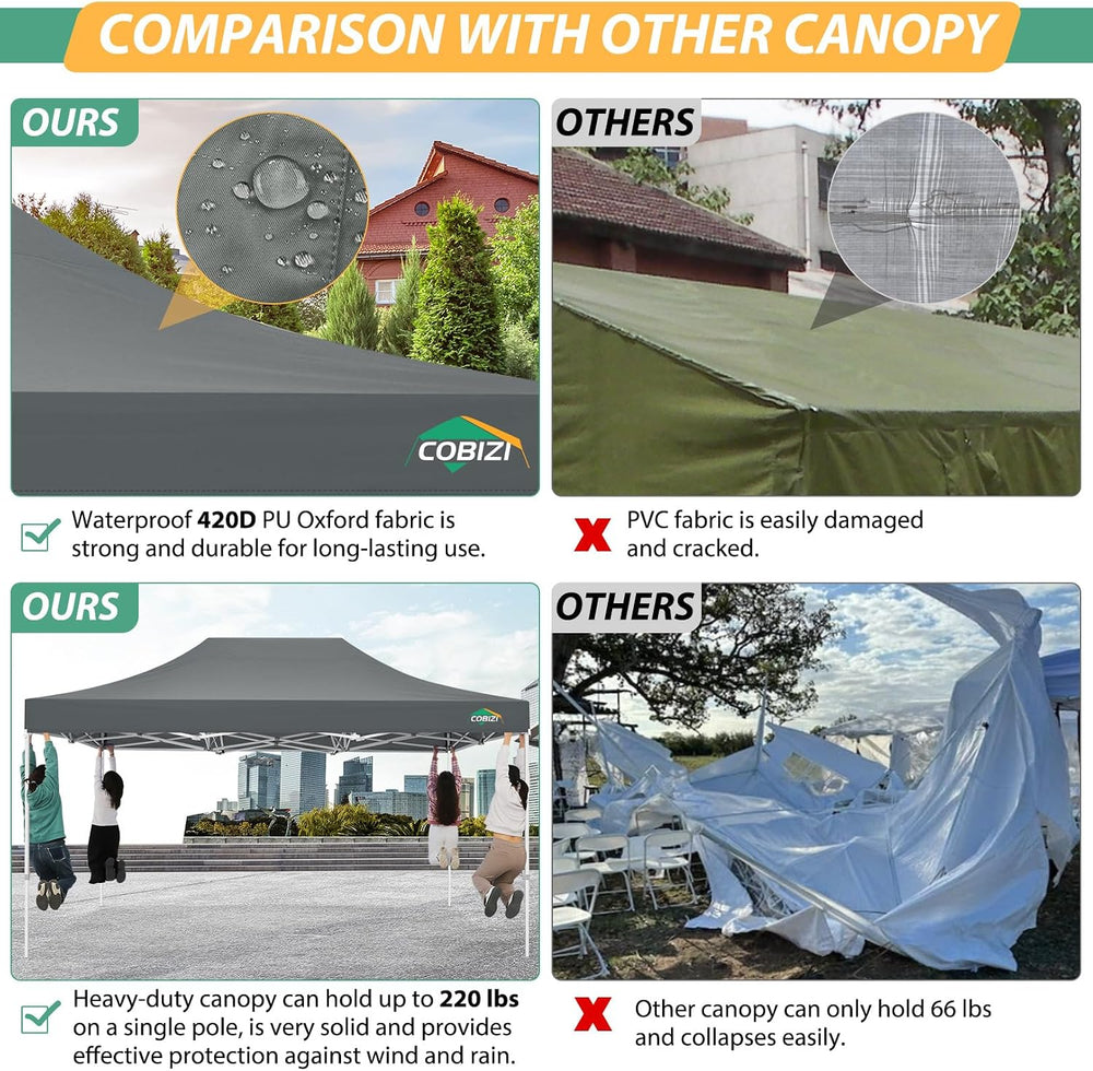 COBIZI 10x15 Heavy Duty Pop Up Canopy Tent with 4 Mosquito Netting Walls