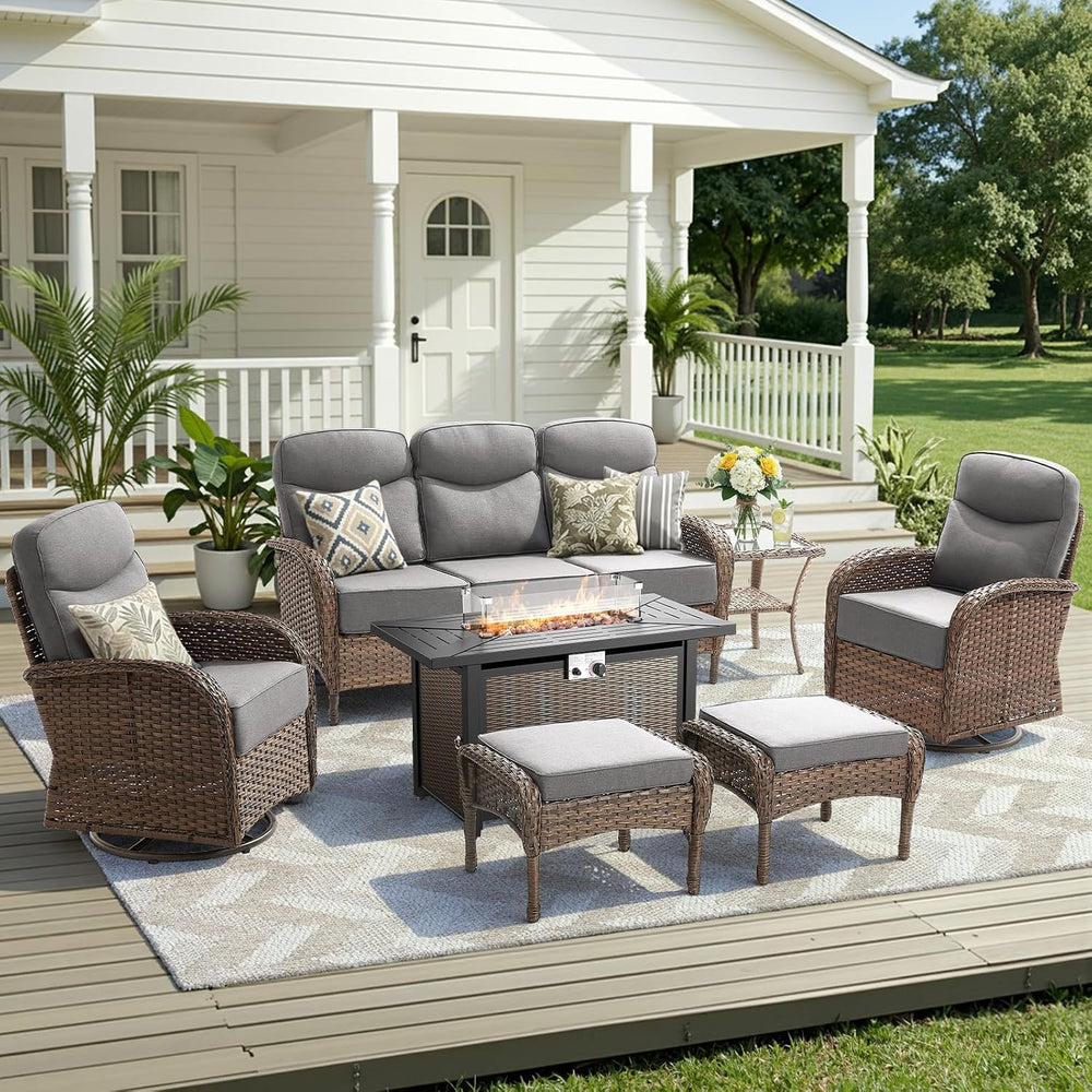Luxury Patio Furniture Set with 42.5" Fire Pit Table, 6-Inch Thick Cushi...
