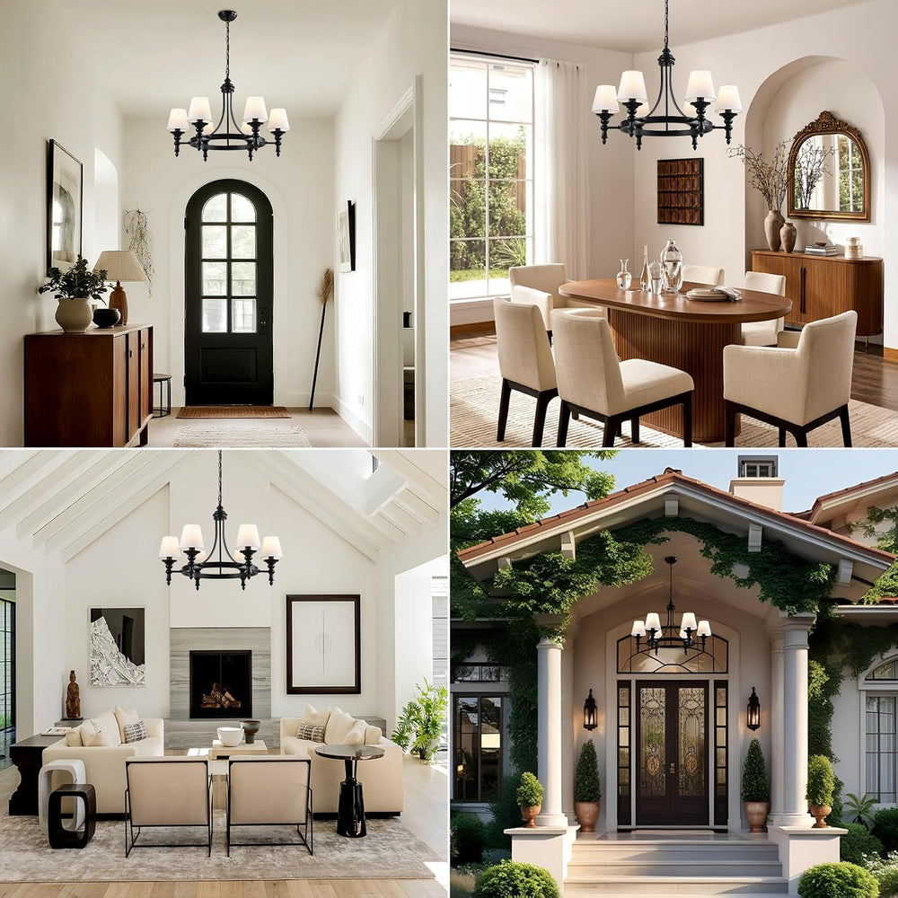 29.9" Black Wagon Wheel Chandelier 6-Light Modern Farmhouse Chandeliers ...