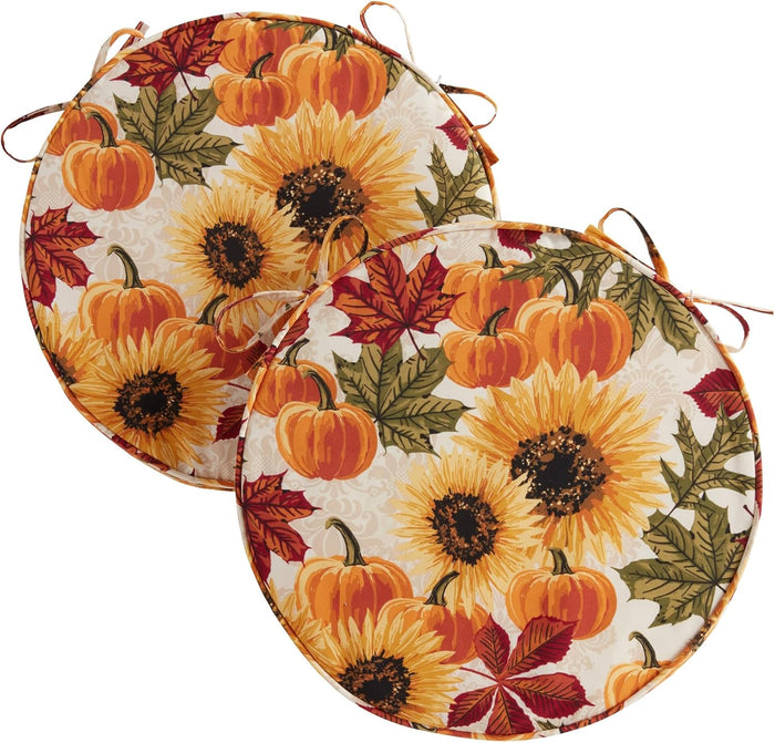 Outdoor 18-inch Round Reversible Seat Cushion, Sunflower