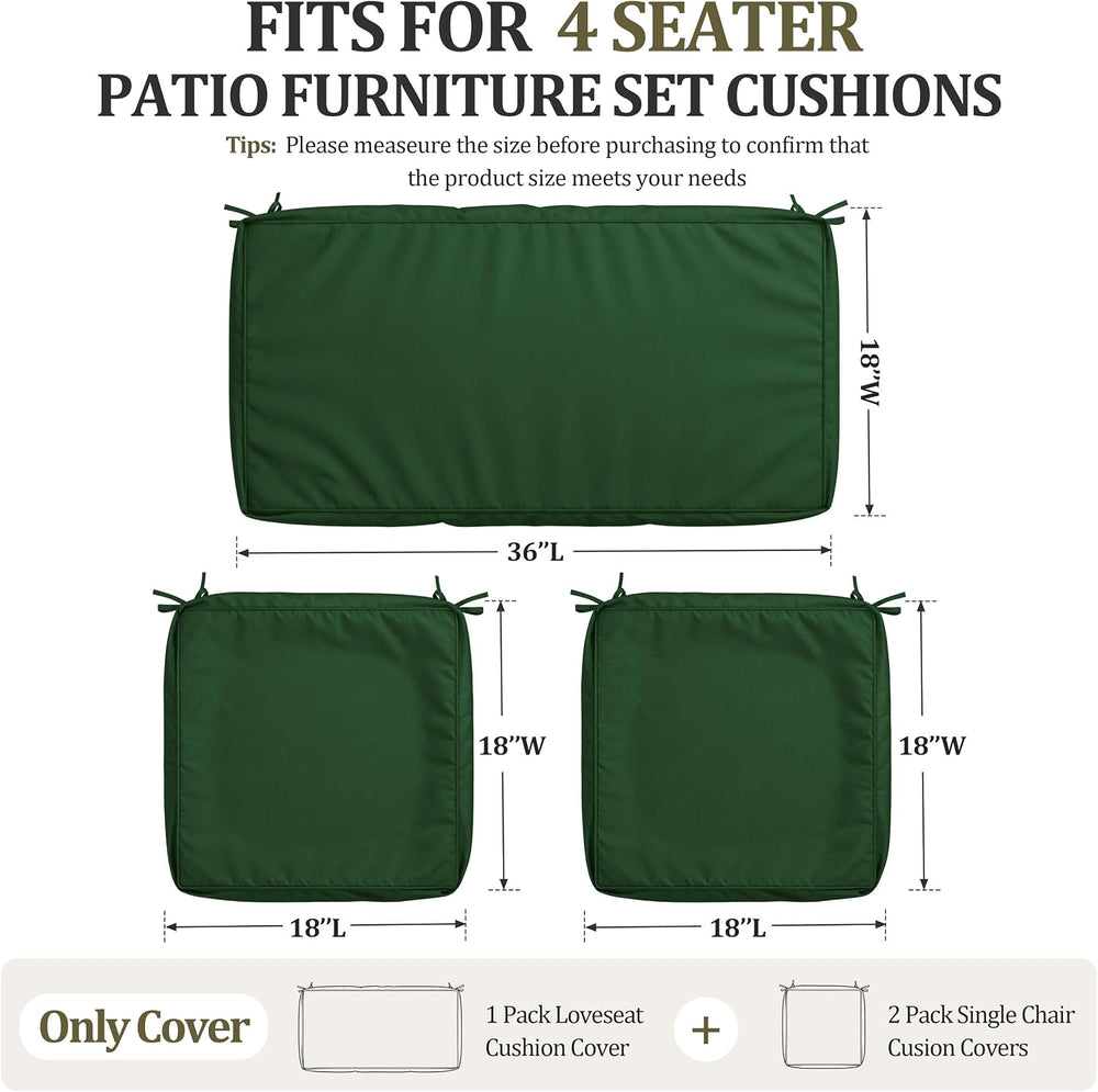 3 Pcs Outdoor Patio Furniture Cushion Replacement Cover, Cover Only - Green
