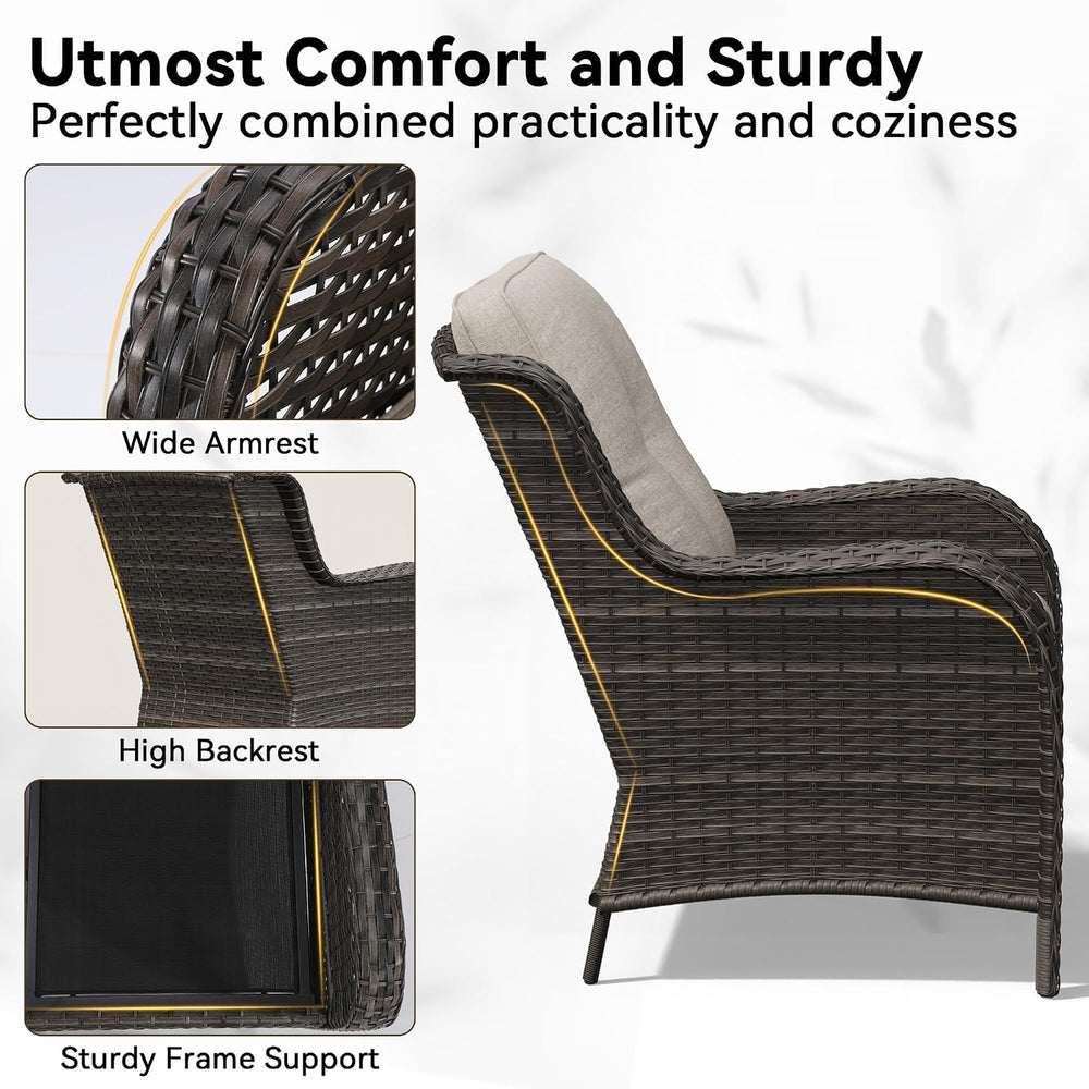 3 Pieces Outdoor Wicker Patio Furniture Set - Patio Chairs Set with Thickened...