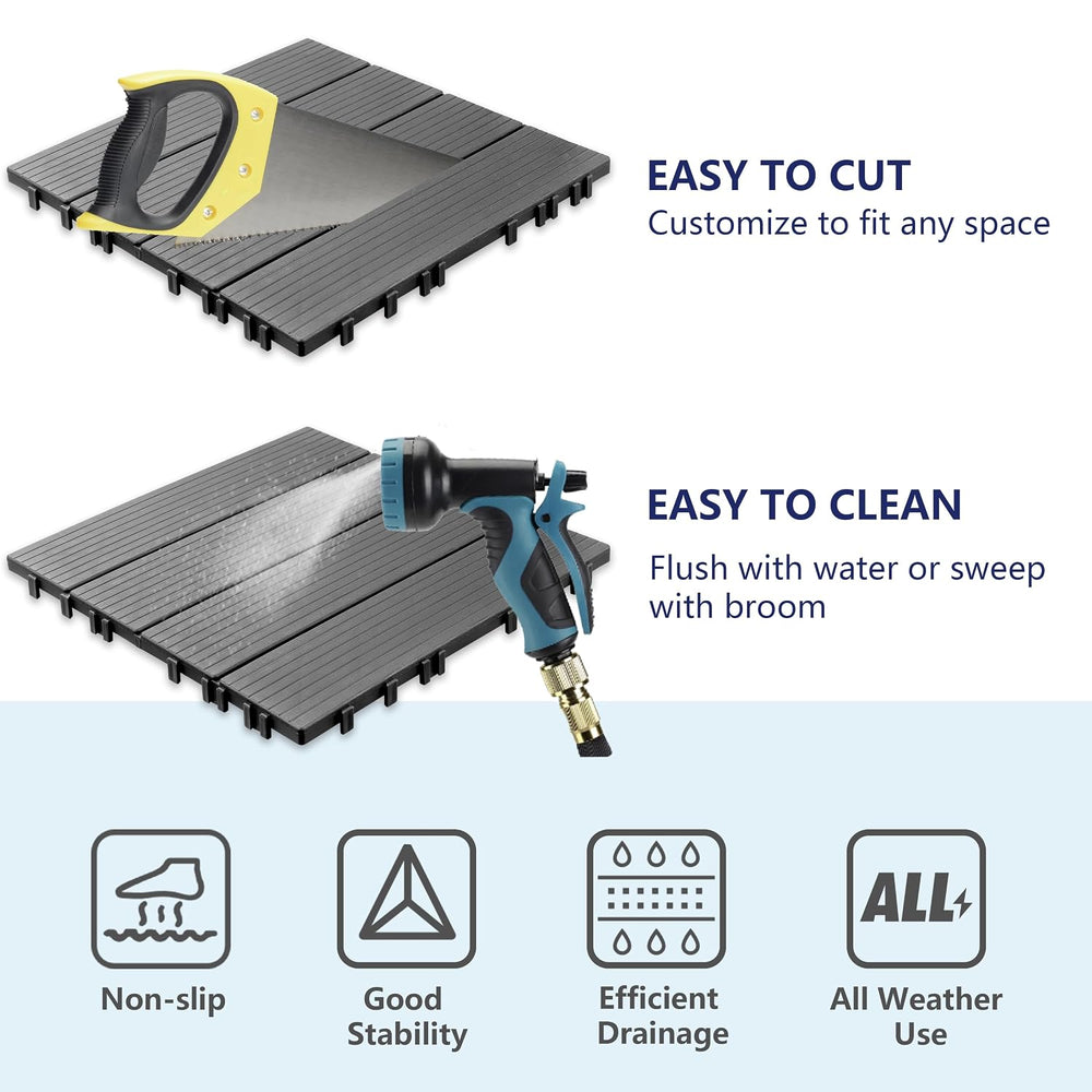 72 PCS Plastic Interlocking Deck Tiles - 12" x 12" Waterproof Indoo...