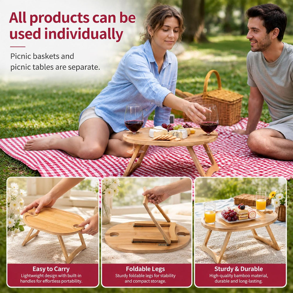 Wicker Picnic Basket Set for 2 with Foldable Table, Blanket, Insulated Liner,...