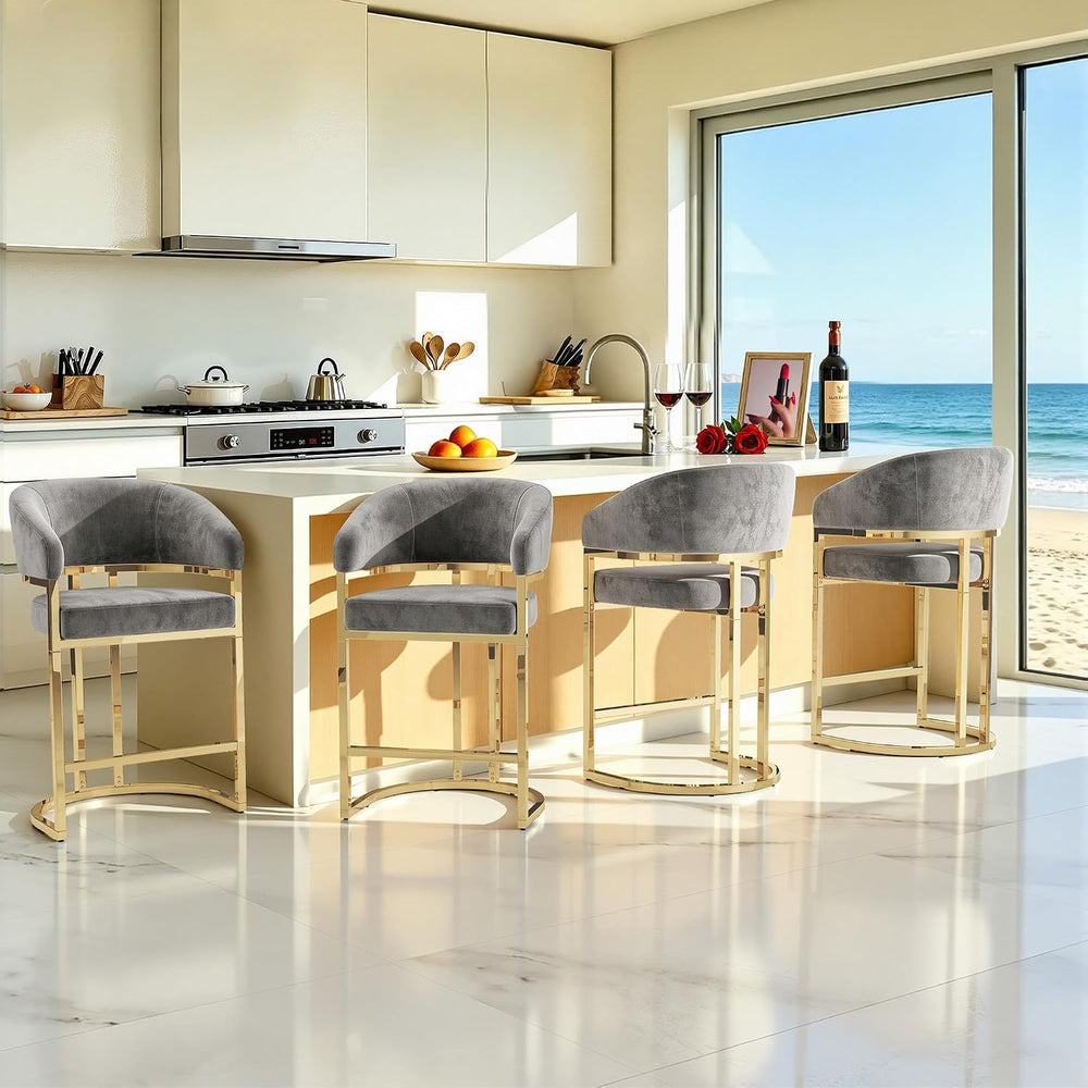 Modern Counter Height Bar Stools,Bar Stools Set of 4,Velvet Upholstered Barre...