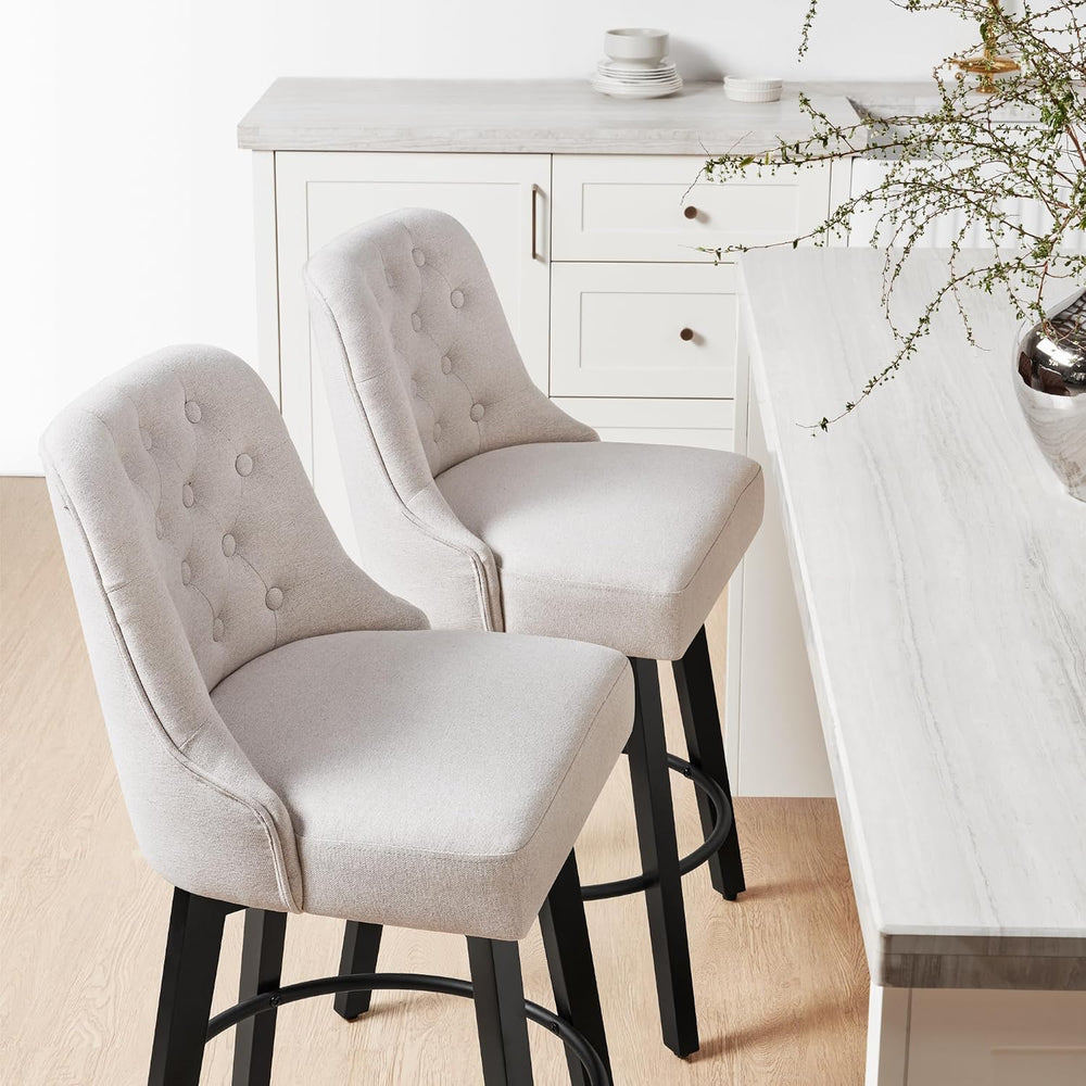 KISLOT Swivel Bar Stools with Back, 26" Counter Height, 2-Pack Linen