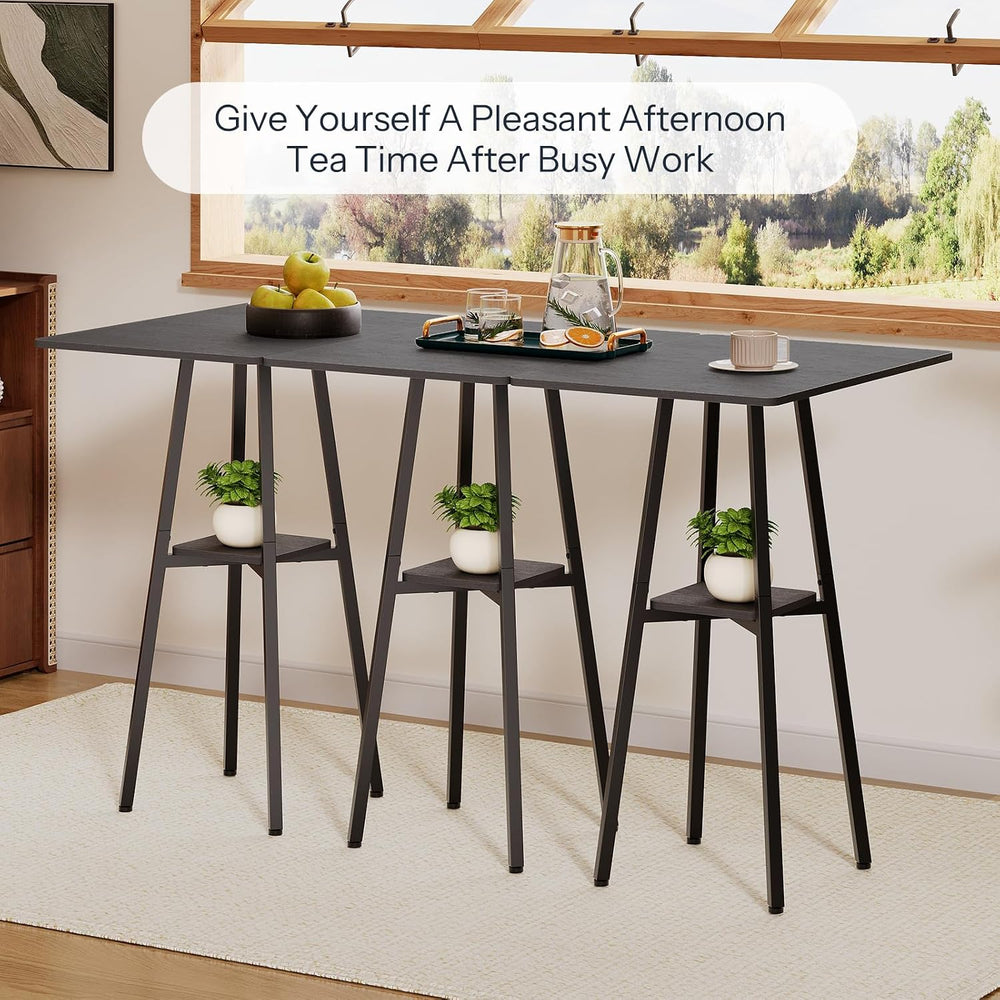 HOOBRO Bar Table, 2-Tier High Top Pub Table, Counter Height Table with Storag...