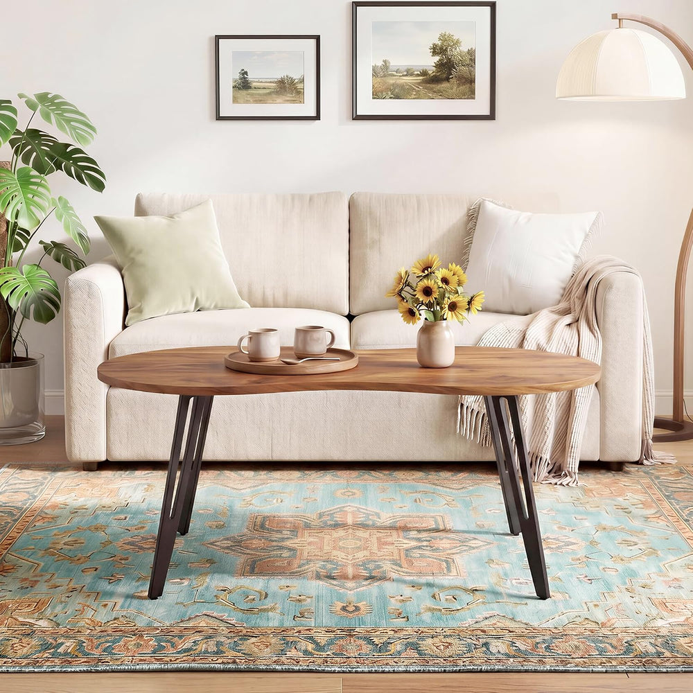 Mid-Century Modern Oval Coffee Table, 39.37" Wood Grain Center Table