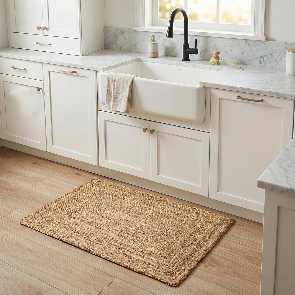 Hausattire Jute Braided Woven Kitchen Rug 2x3 Feet - Natural