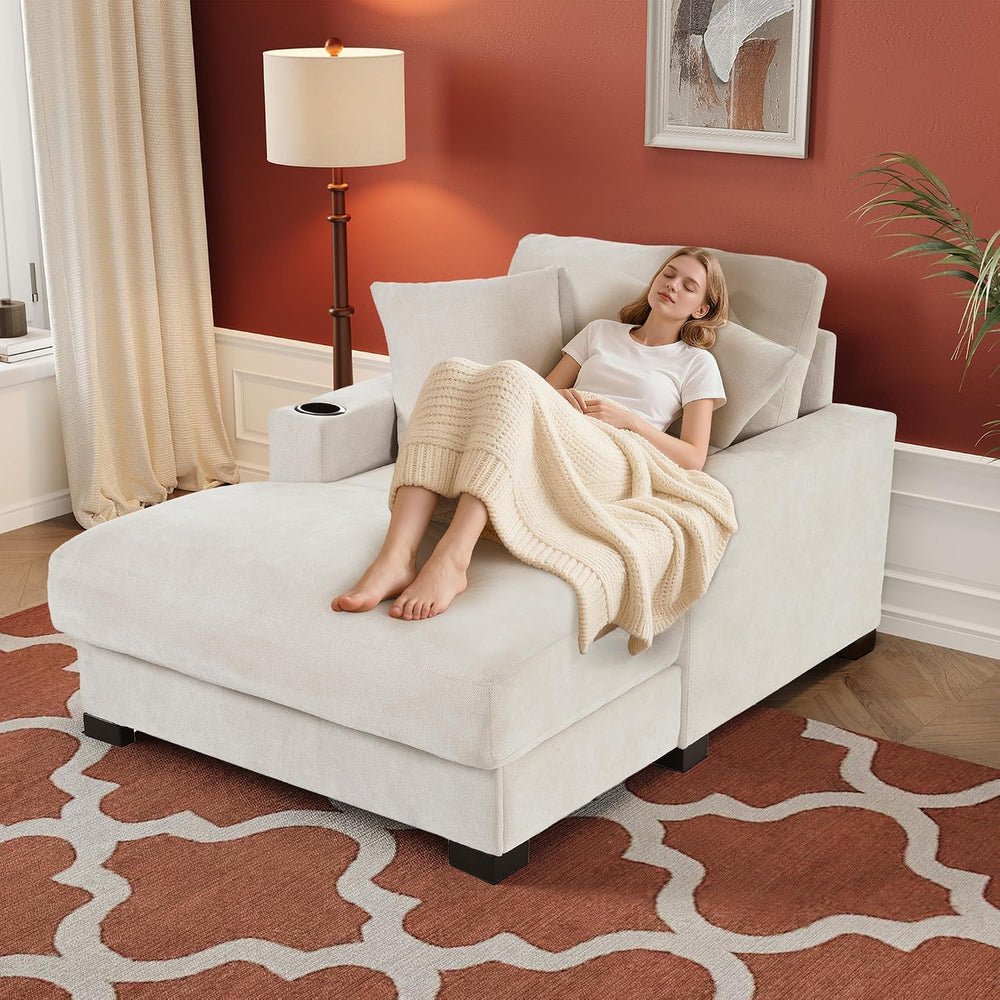 60" Oversized Chaise Lounge Chair Indoor with Adjustable Backrest & ...