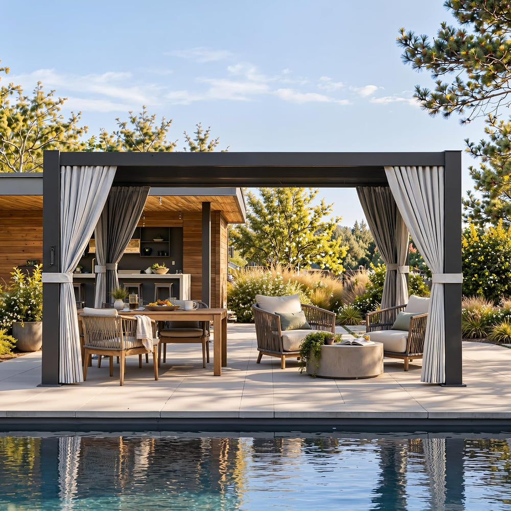 Aoxun Louvered Pergola 12x14 All-Aluminum, Waterproof Curtains and Netting