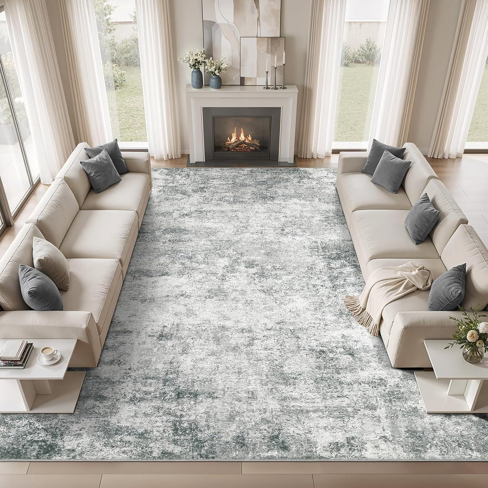 WITSHOCK 12x14 Area Rugs for Living Room Washable Abstract Rug Gray