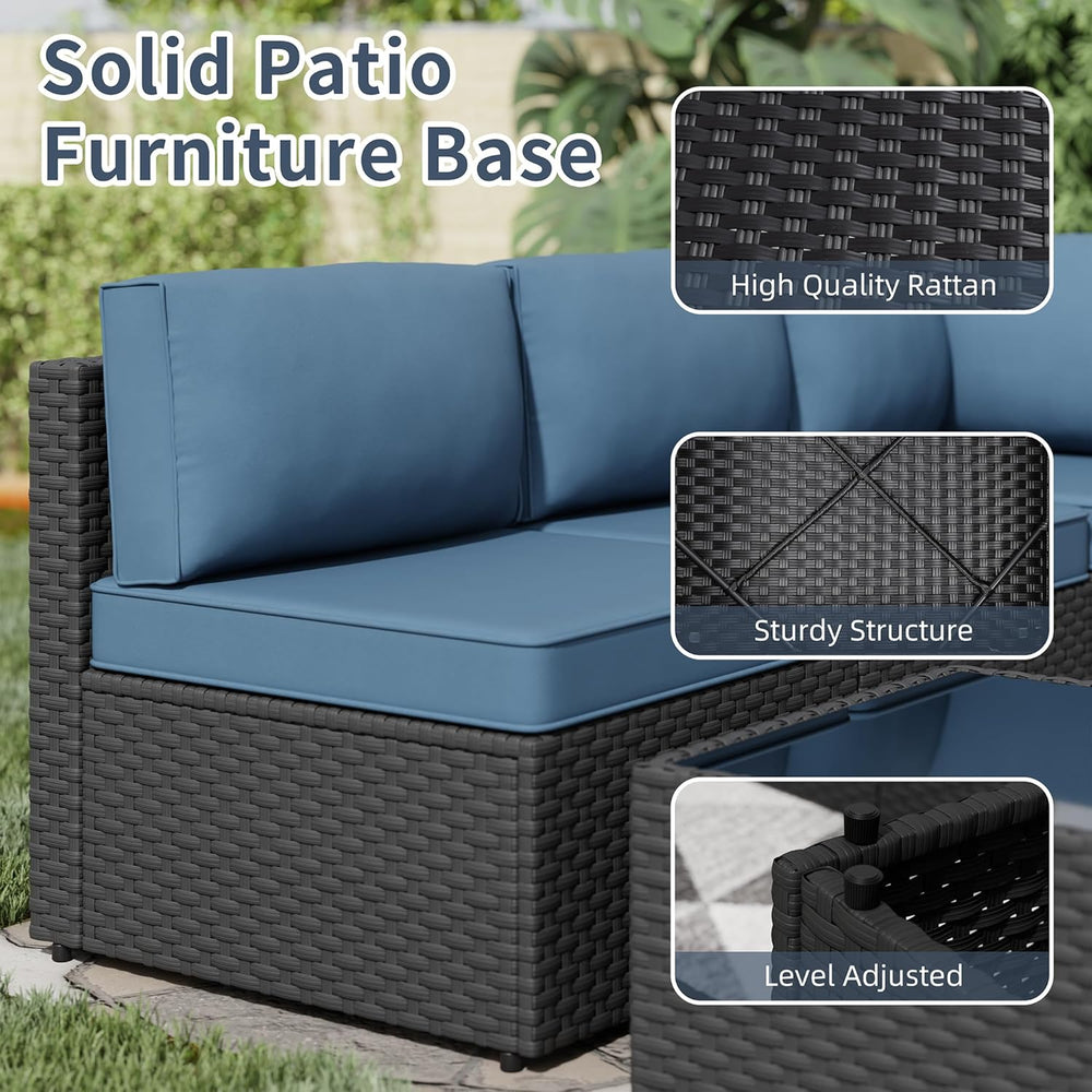 SUNLEI 5 Piece Patio Furniture Set, Outdoor Rattan Sectional Sofa with Coffee...