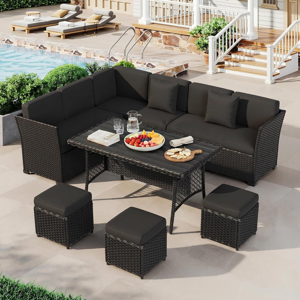 LOUVIXA 7 Pieces Patio Furniture Set, Outdoor Patio Furniture, Wicker Convers...