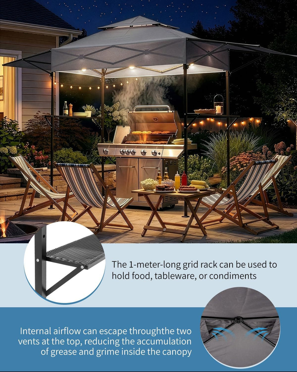 Outvita Grill Canopy for Outdoor BBQ, 80 * 40in Portable Folding Frame