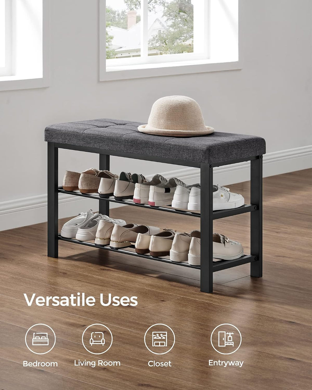 SONGMICS Shoe Bench, Storage Bench, Entryway Bench with Cushion