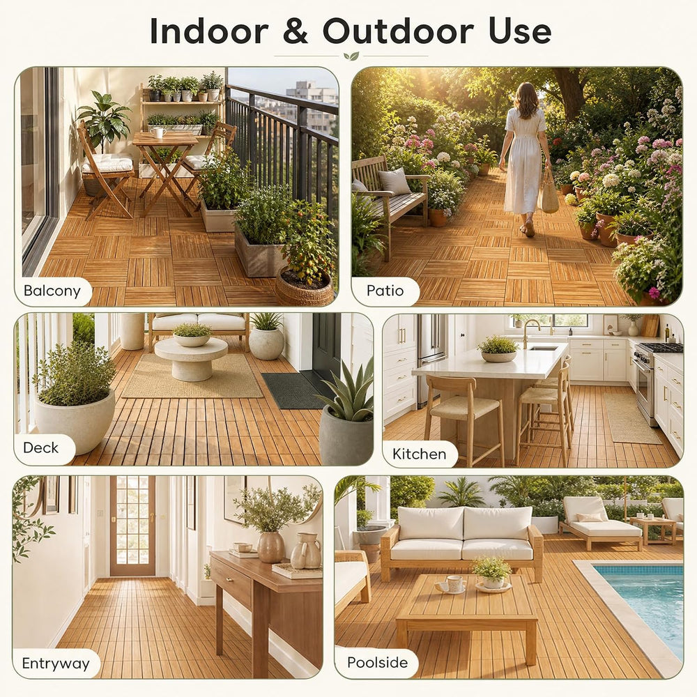 Goplus 54-Pack Acacia Wood Interlocking Deck Tiles (54 PCS,Straight)