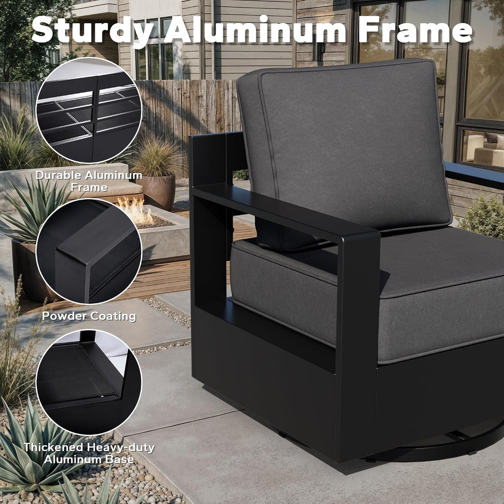 Aluminum Patio Swivel Chair - Outdoor Swivel Rocking Chair with 6" Thick...