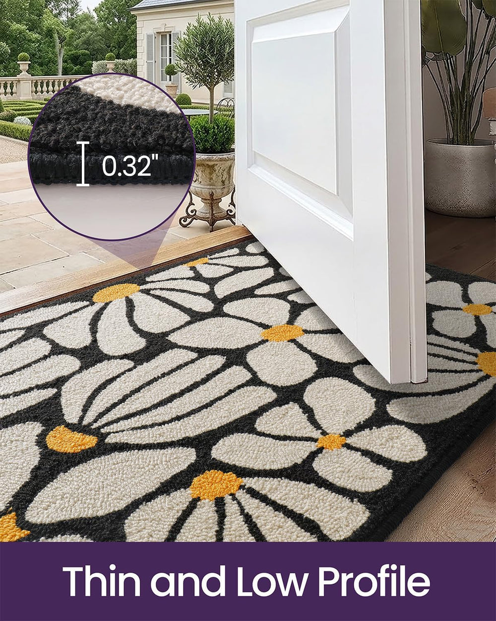 DEXI Front Door Mat Indoor Entrance 32x48, Non Slip Doormat, White Floral