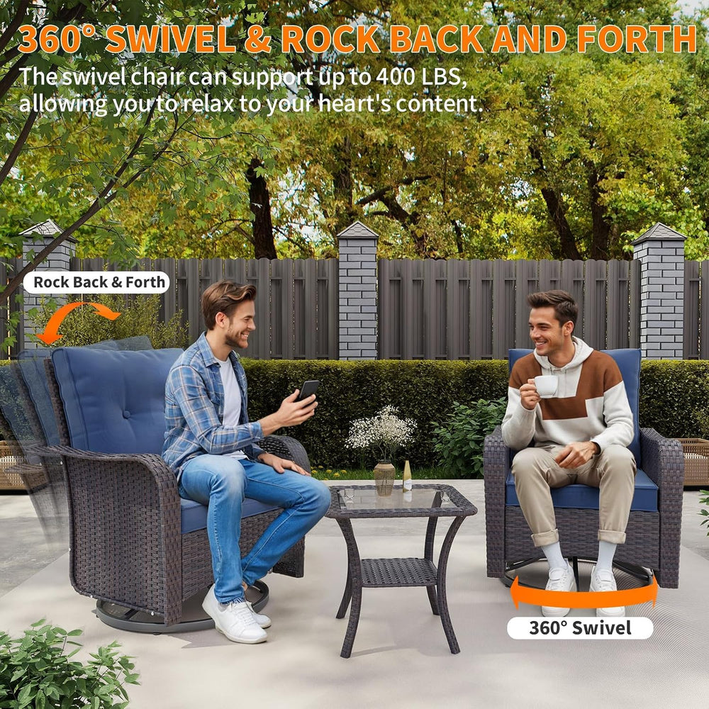 Gotland Outdoor Swivel Chairs Set of 2, 7-Pieces Patio Furniture Set with Rou...