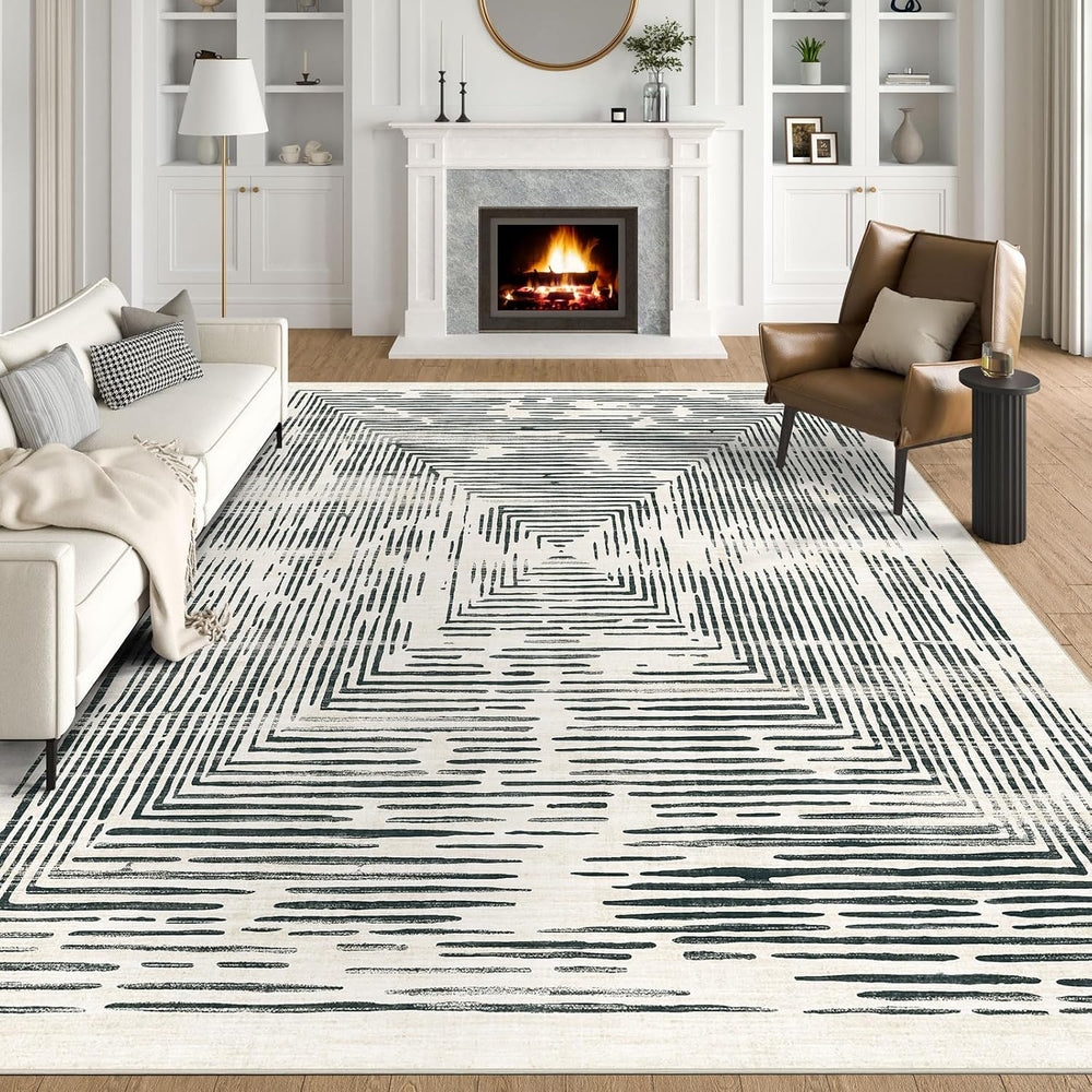 BLISSA Washable 5x8 Area Rug - Black White Throw Rugs for Living Room