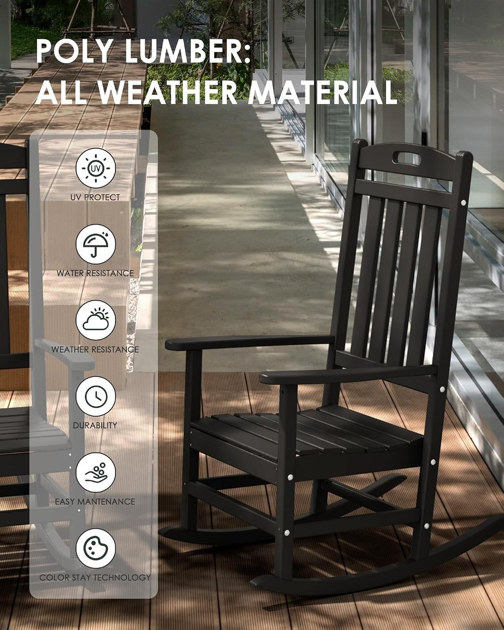 Outdoor Rocking Chair Set of 2, All-Weather Resistant Poly Lumber Rocker Chai...