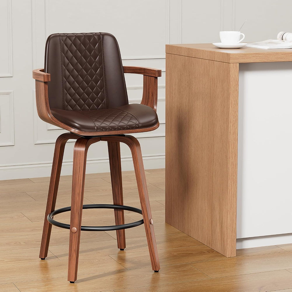REONEY Barstools Set of 1, 26inch Counter Height Swivel Bar Chairs, Brown