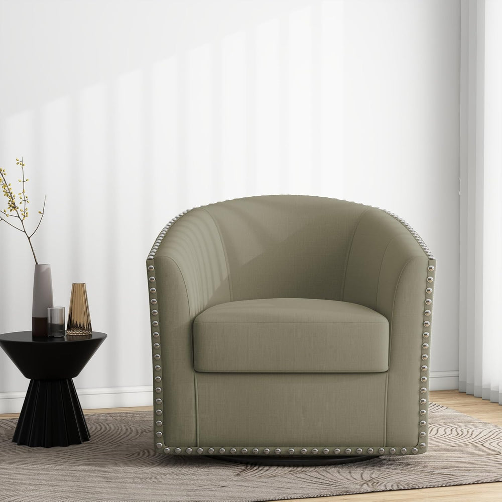 Mid-Century Modern Swivel Barrel Accent Chair, Light Camel, Set of 1