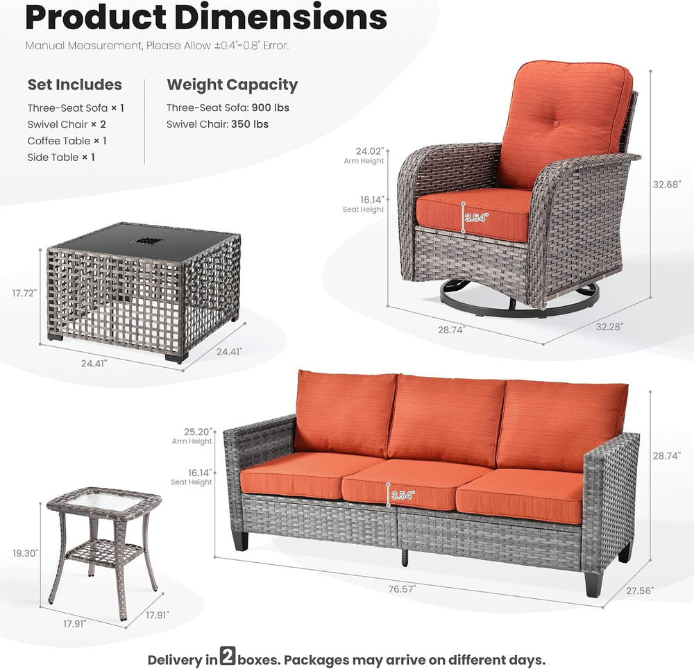 ovios 5 Pieces Patio Furniture Set, Outdoor Wicker Sofa Couch with Swivel Gli...