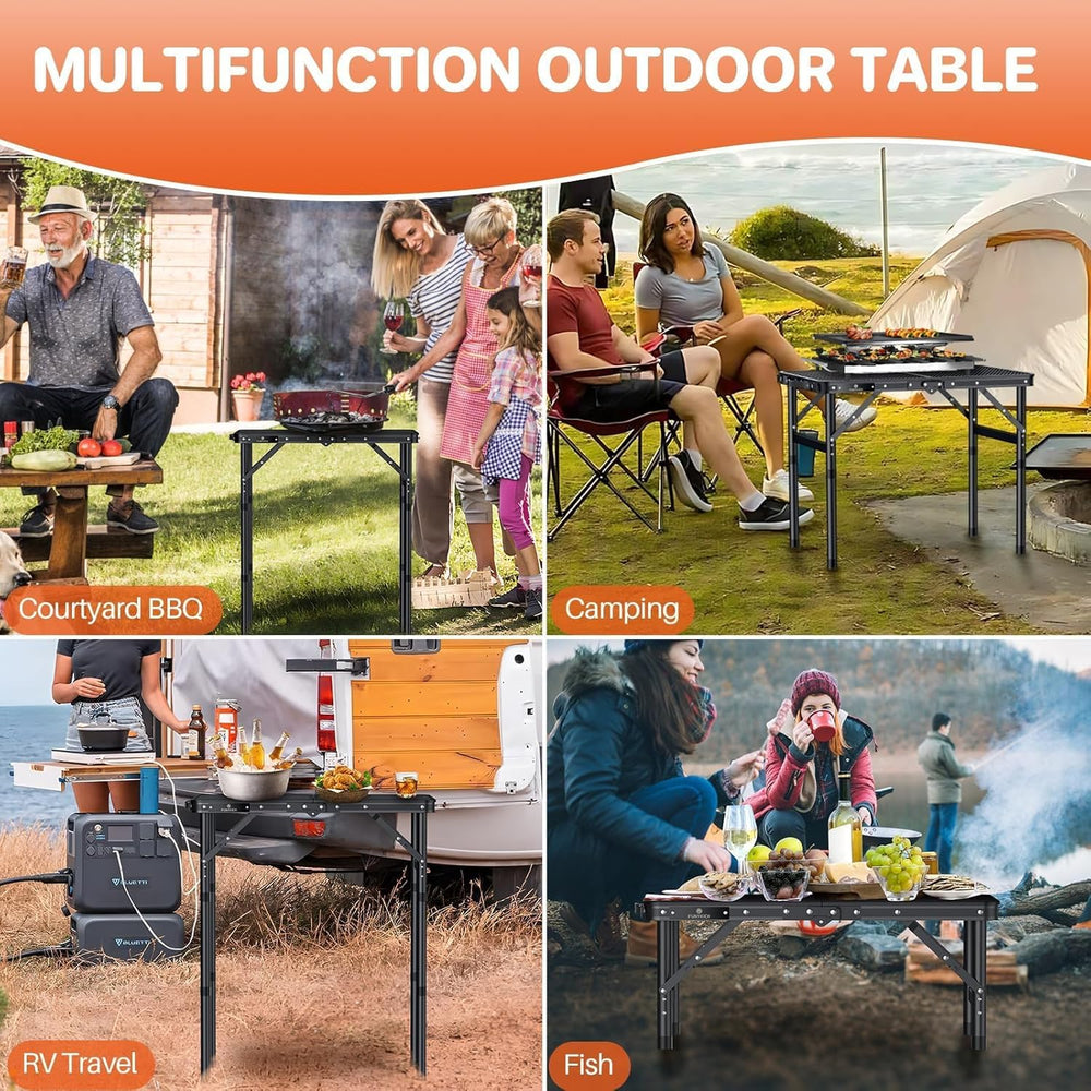FUNYKICH Folding Grill Table for Outside, 3 Height Adjustable Portable Campin...
