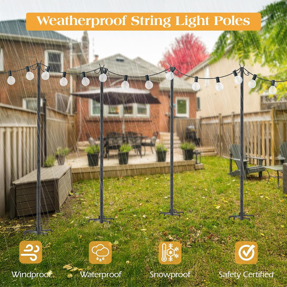StarryEver 4 Pack String Light Poles, 3M/10FT Adjustable Height Metal Lights ...