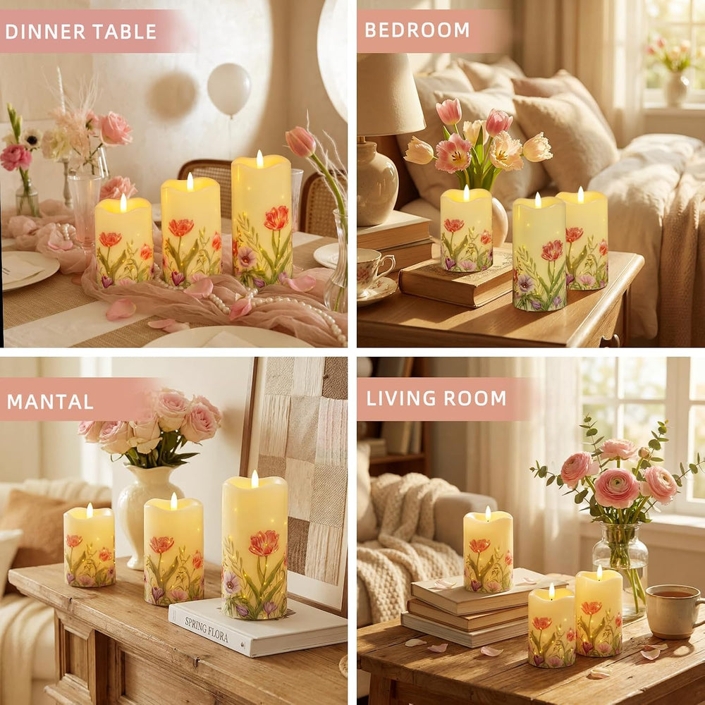 Flameless Candles, Battery Operated Floral Candles With Remote, Decorations