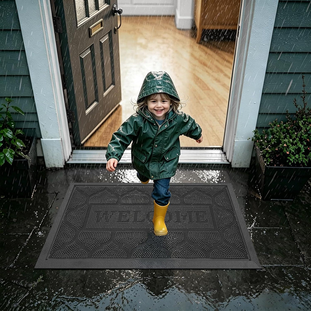FRAMICS Front Door Mat Outside Entrance, Rubber Door Mats Welcome 24"x36...