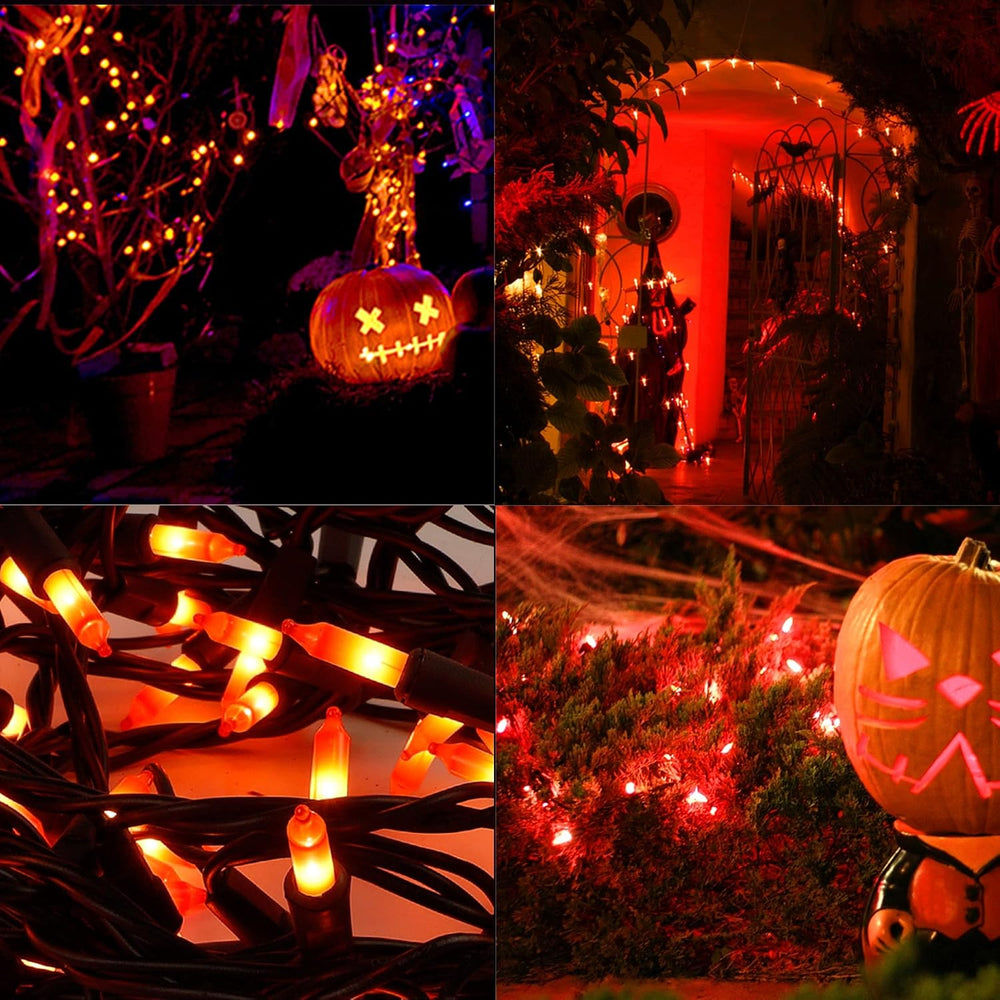 LJLNION 3 Pack Halloween Lights Outdoor, Each 29ft 150 Count Black Wire Incan...