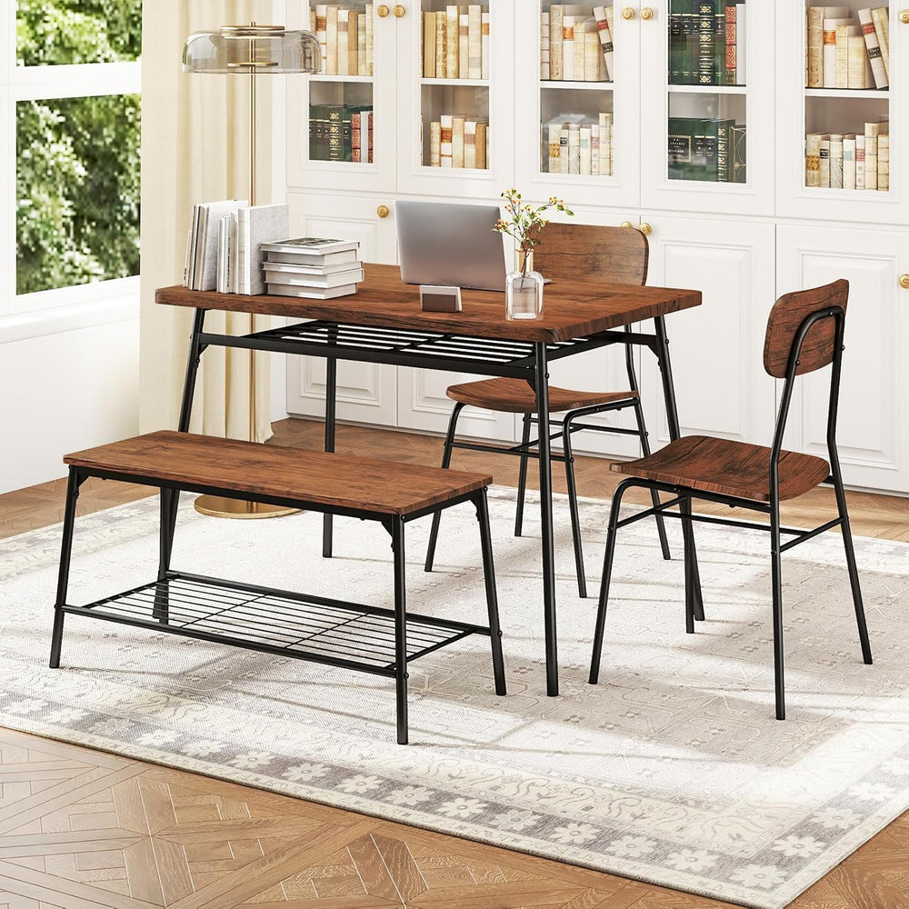 Tangkula Dining Table Set for 4, Square Kitchen Table & Chair Set w/Stora...