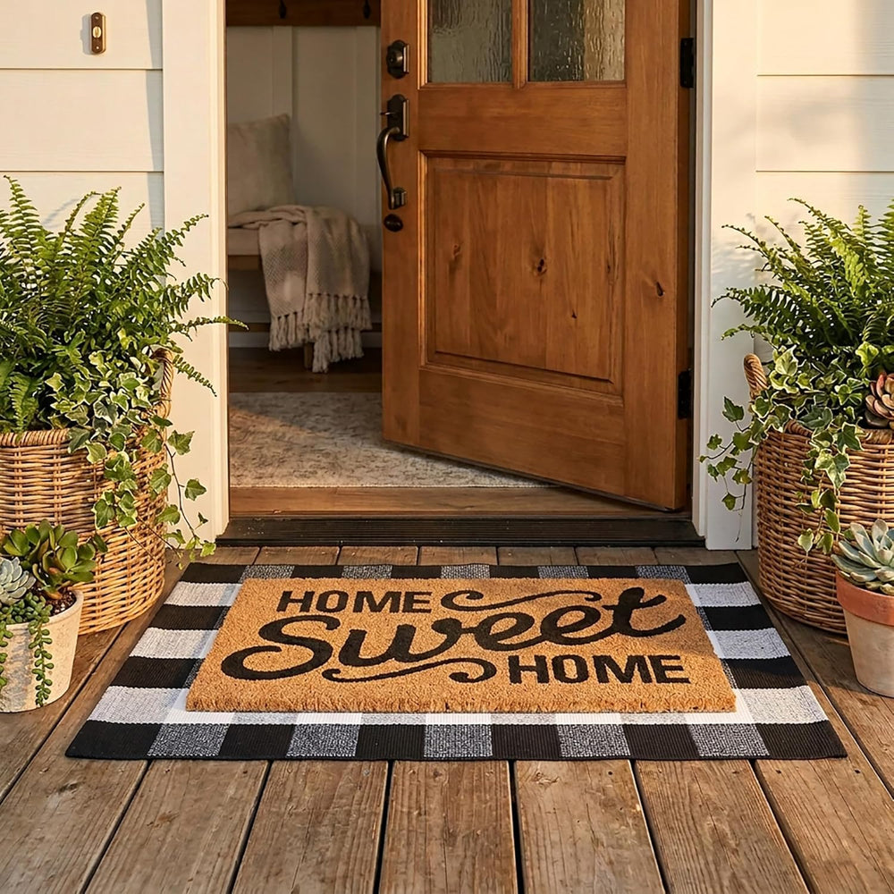 Home Sweet Home Doormat Set, 2-Piece Layered Front Porch Mat Combo, Natural C...
