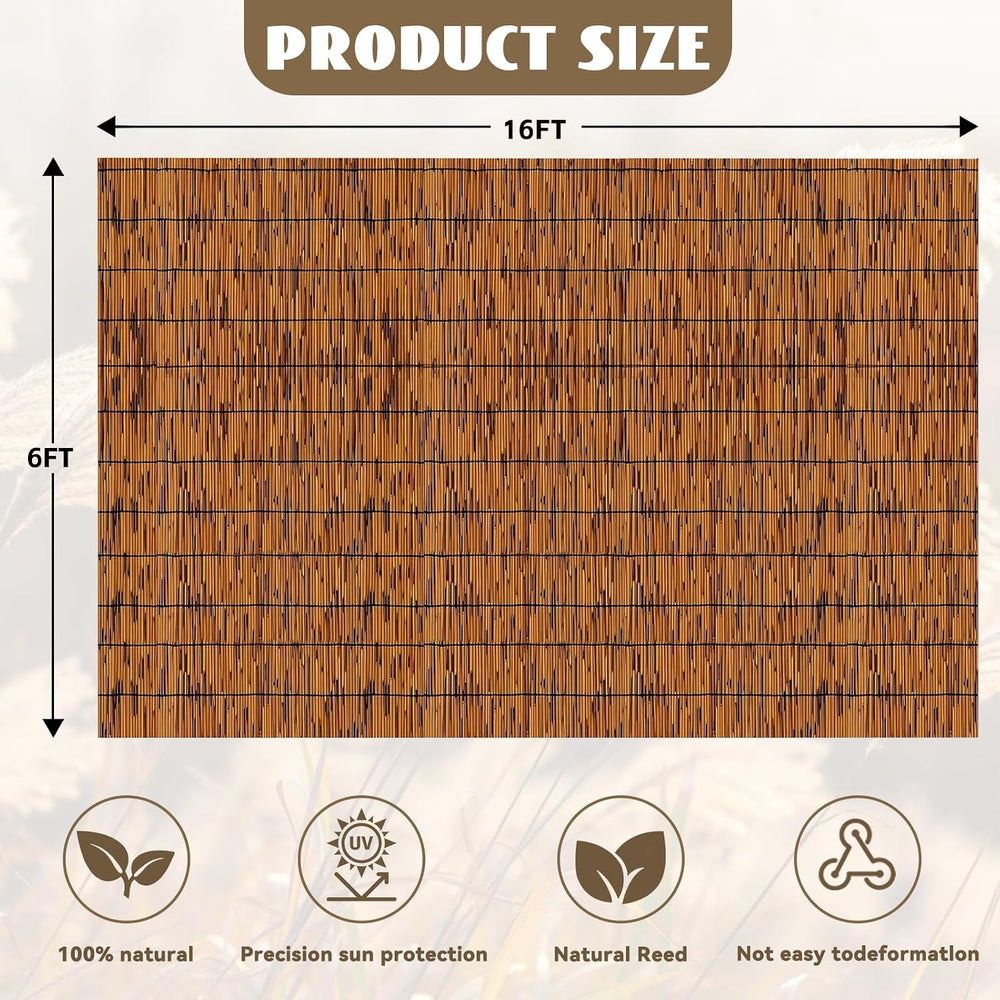 KOIUEYW Bamboo Reed Fencing, Light Russet Bamboo Fence Rolls 6 Feet High, Dec...