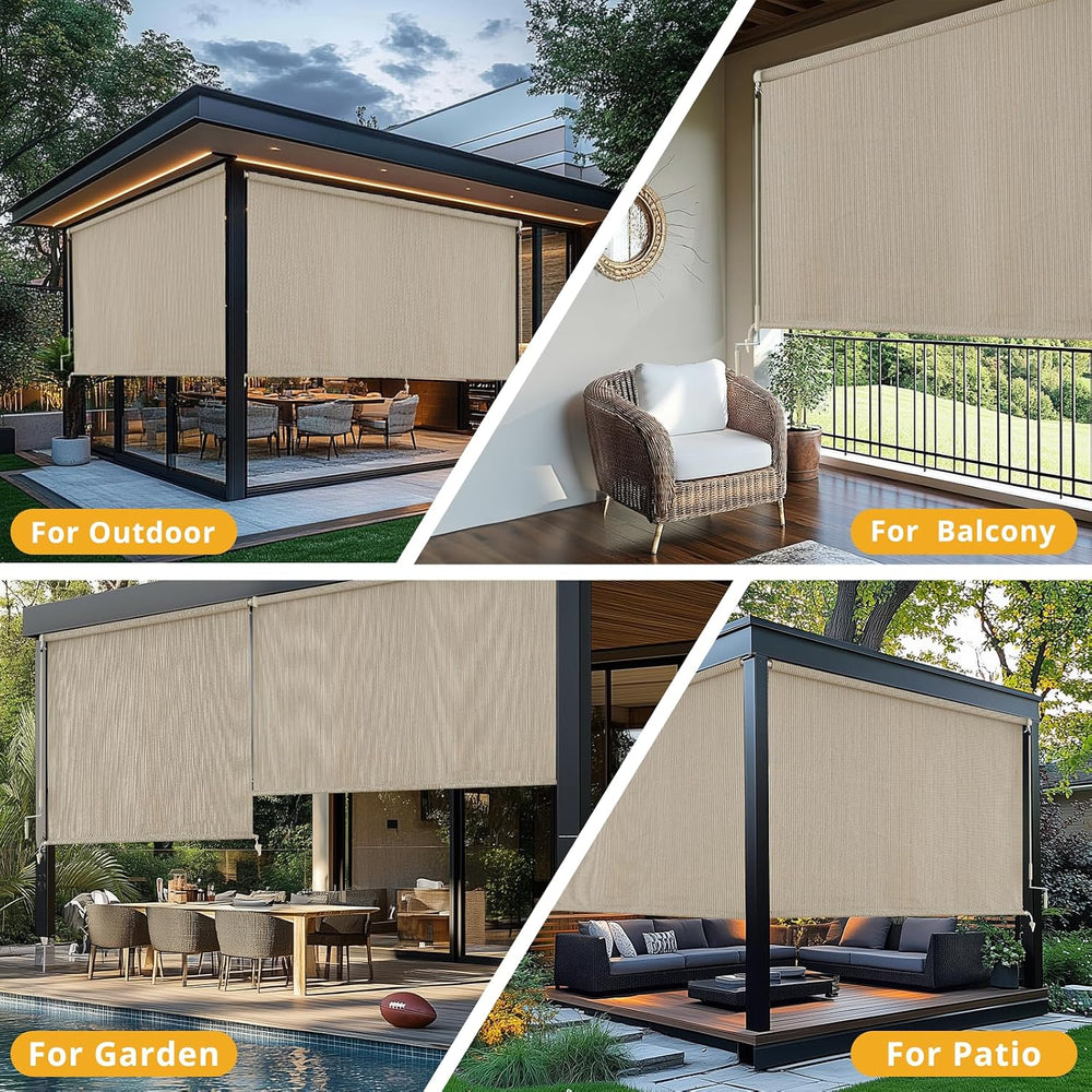 sunoff Outdoor Shades for Patio, Cordless Roller Up Blinds with Shade Cloth f...
