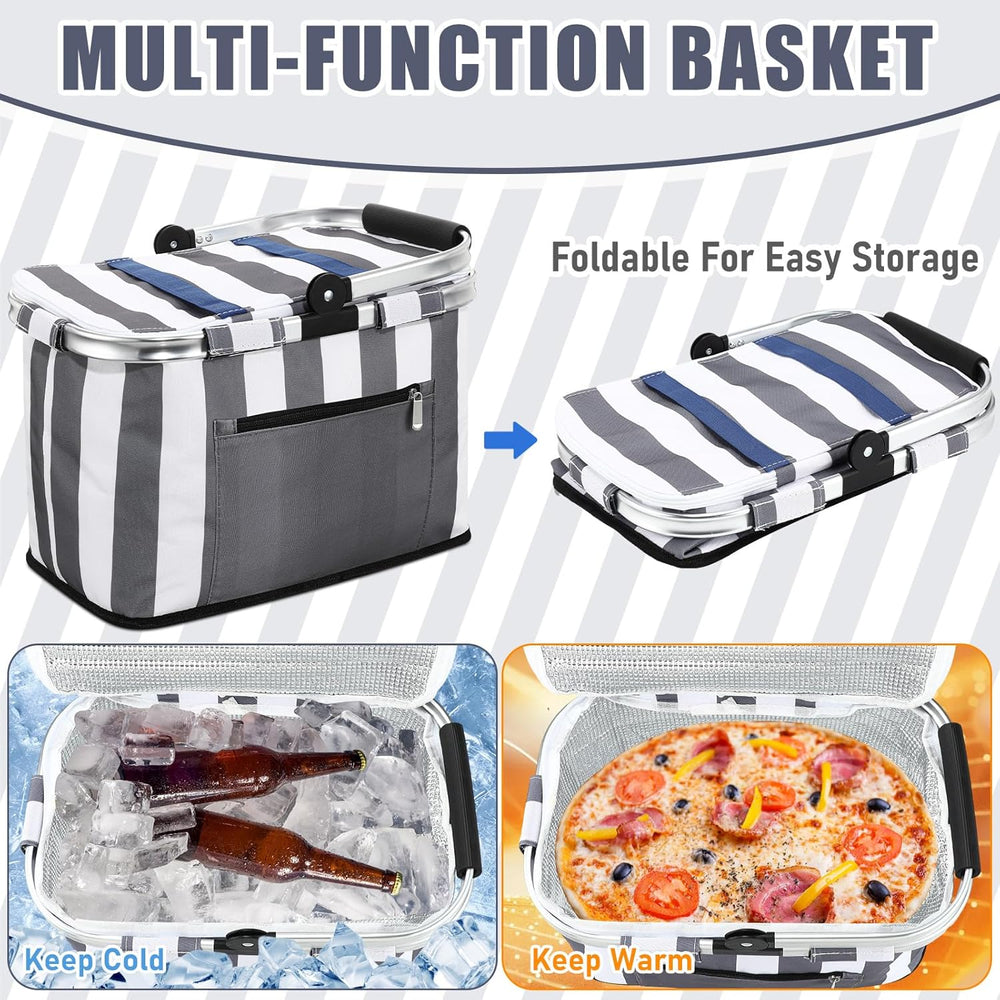Teenyyou 35L Large Insulated Picnic Basket with Blankets Kit Shopping Basket ...