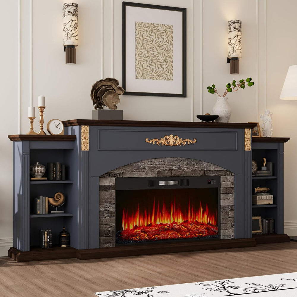 BLANKSPACE 80" Fireplace TV Stand Fits TVs up to 90 Inch,Navy Blue Enter...
