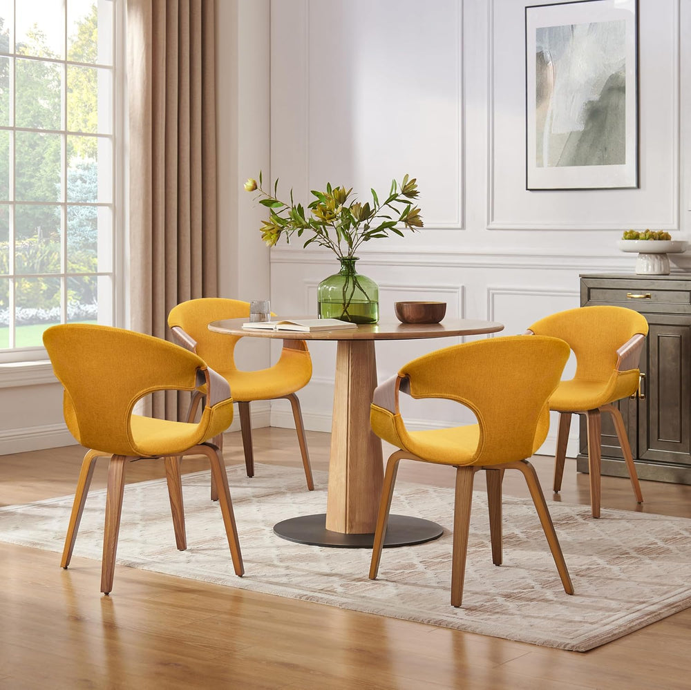 Art Leon Mid Century Desk Chair No Wheels Set of 2, Fabric, Yellow