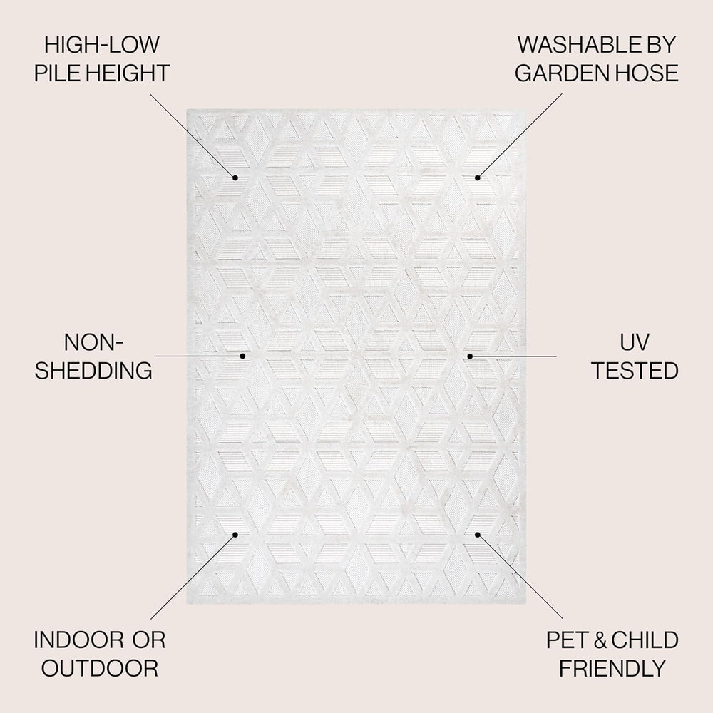 JONATHAN Y Neutral Geometric Indoor Outdoor Area Rug 4X6 Ivory, Talaia for Ba...